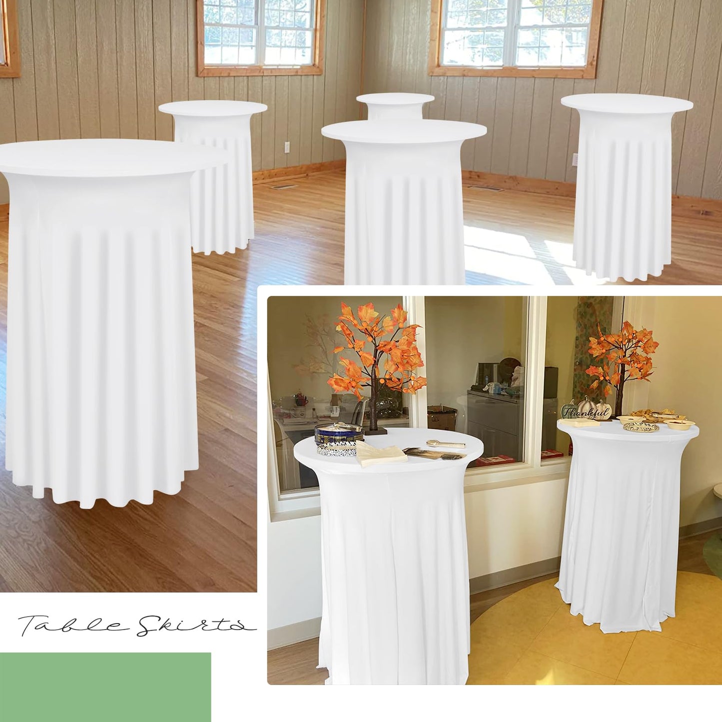 YJYQHYX 6 Packs Round Cocktail Table Skirt 24"x 43" Spandex Stretch Cocktail Table Cloths with Wavy Skirt, Spandex Fitted High Top Table Covers for Wedding Party Birthday Banquet Table (White)