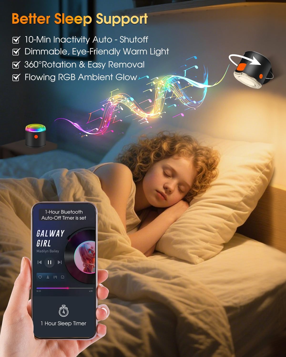 Amagle Small Portable Speakers Bluetooth Wireless with Lights, Magnetic Stick On Mini Bluetooth Speaker Lights, Little