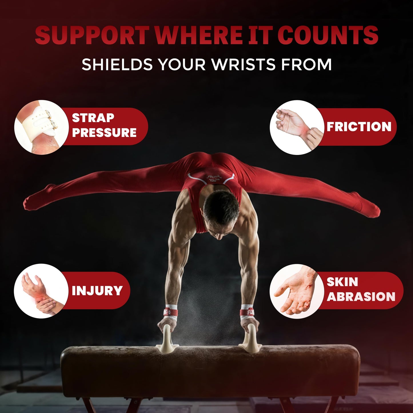 Reisport Wristbands, White Gymnastics Wristbands, UNISEX, ONE SIZE, 5 Inch, Wrist Protection, Gymnastics Grips, Sweatbands