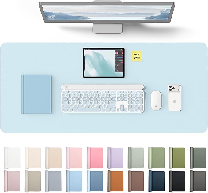 YSAGi Leather Desk Protector, Office Mat, Large Mouse Mat, Non-Slip PU Leather Blotter, Laptop Desk Mat, Waterproof Writing Pad for Office and Home(Baby Blue, 42" x 17.2")