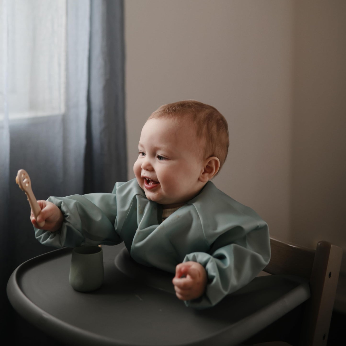 mushie Silicone First Feeding Baby Spoons | 2 Pack (Cambridge Blue/Shifting Sand)