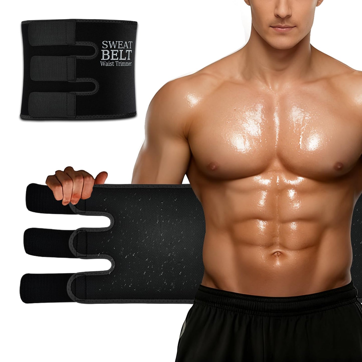 NEWCOO Sweat Waist Trainer For Women Men Waist Trimmer Sweat Belt Band Stomach Wrap Faja For Workout Weight Loss Lower Belly Fat Black
