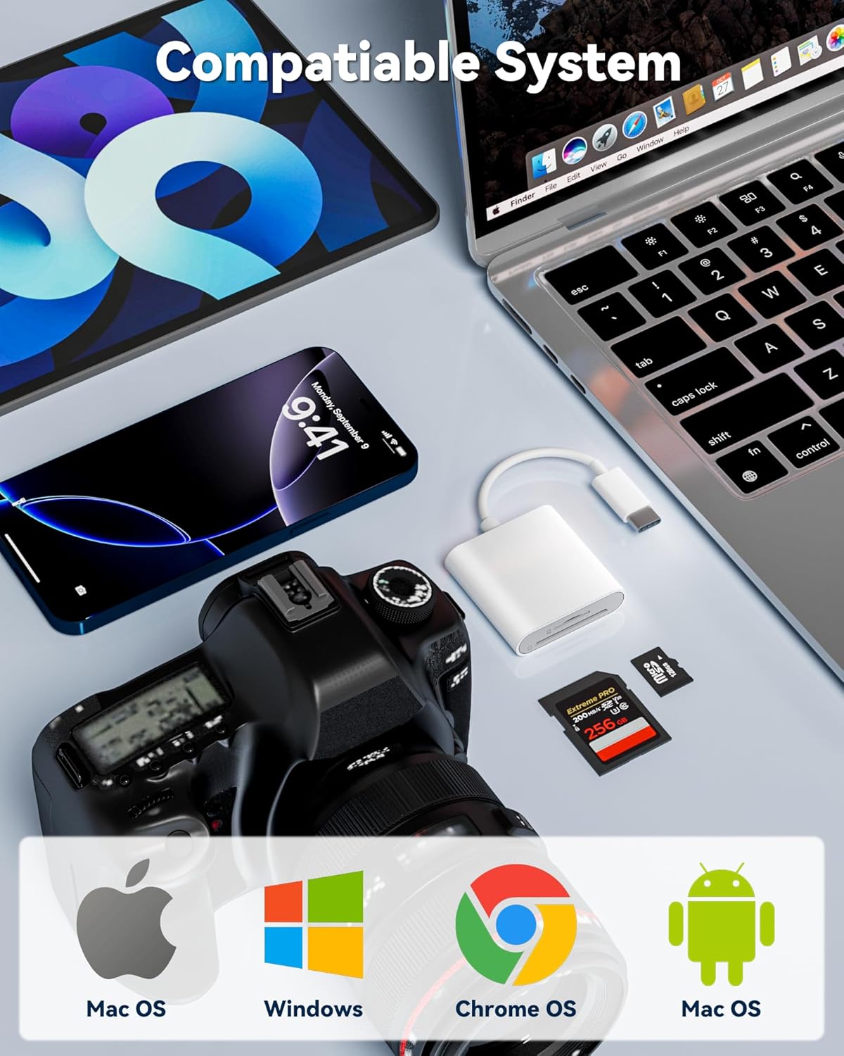 YOFEEPOP 17/16/15, (2 USB-C SD Card Reader, Dual Slot for SD and MicroSD, Type C Adapter Compatible with iPhone iPad