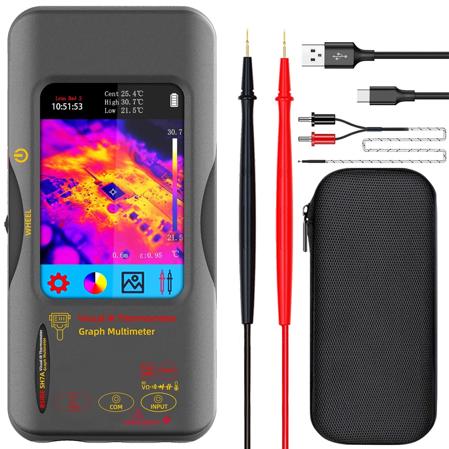 BSIDE SH7A Thermal Imager Multimeter 2 in 1, 320×320 IR Resolution with 20000 Words Multimeter 3.98'' Touchscreen 25Hz Infrared Thermal Camera 15 Thermal Palettes TRMS Auto-Ranging Tester