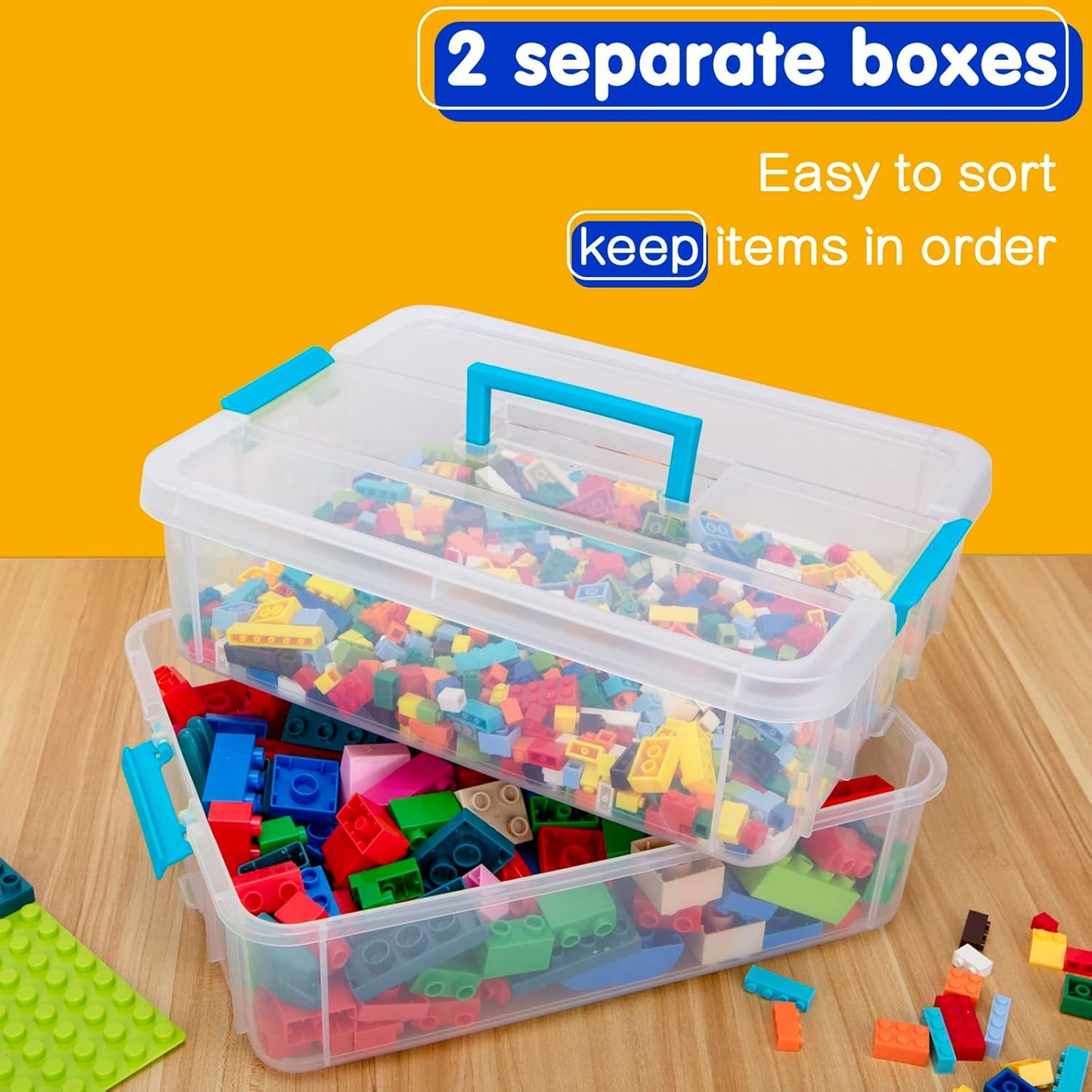 TERGOO Clear Plastic Storage Containers - 2 Layer Stackable Boxes for Crafts, Makeup & Sewing (Blue)