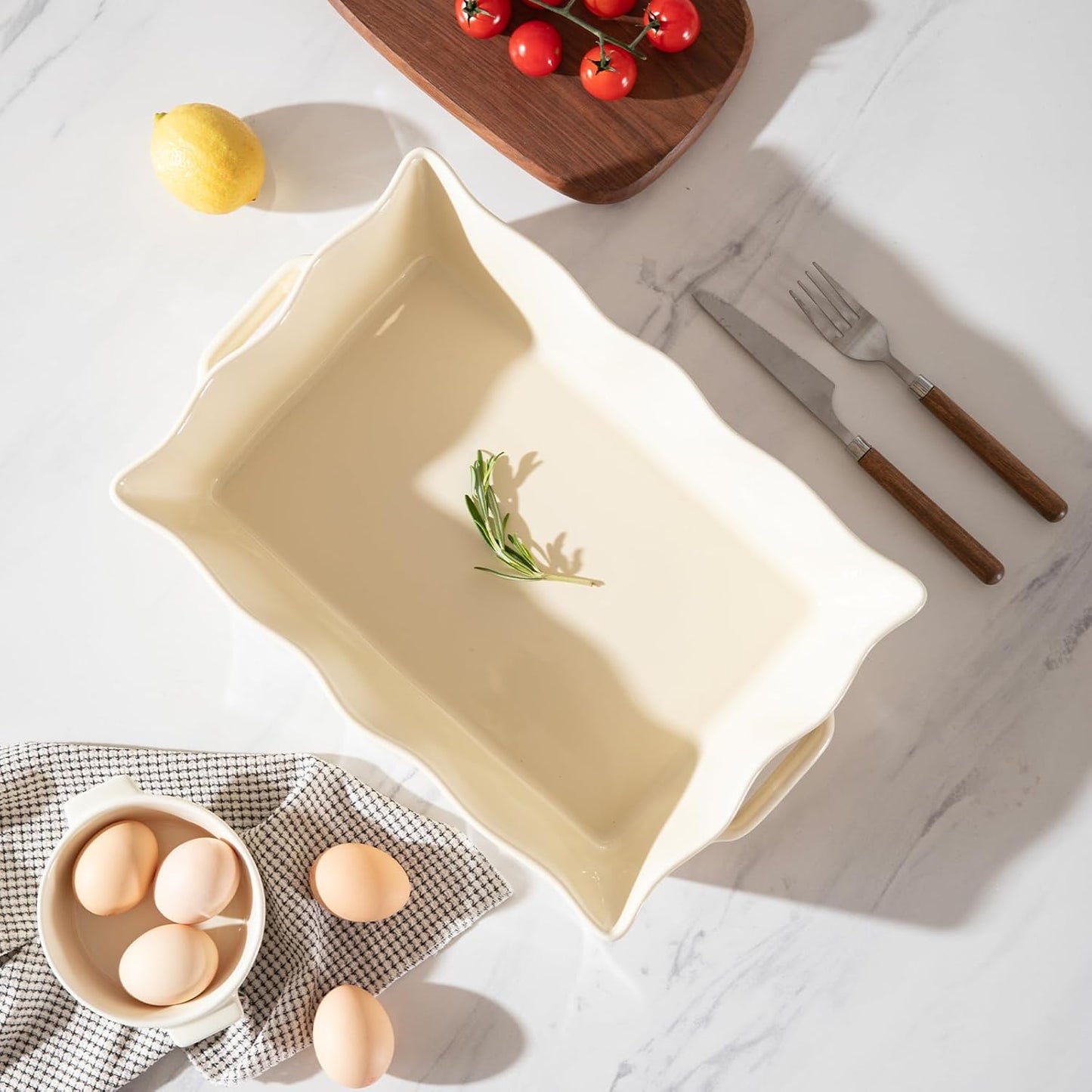Sweejar Casserole Dishes - Ceramic 9x13 Baking Dish with Handles | Large Rectangular Lasagna Pan (Beige)