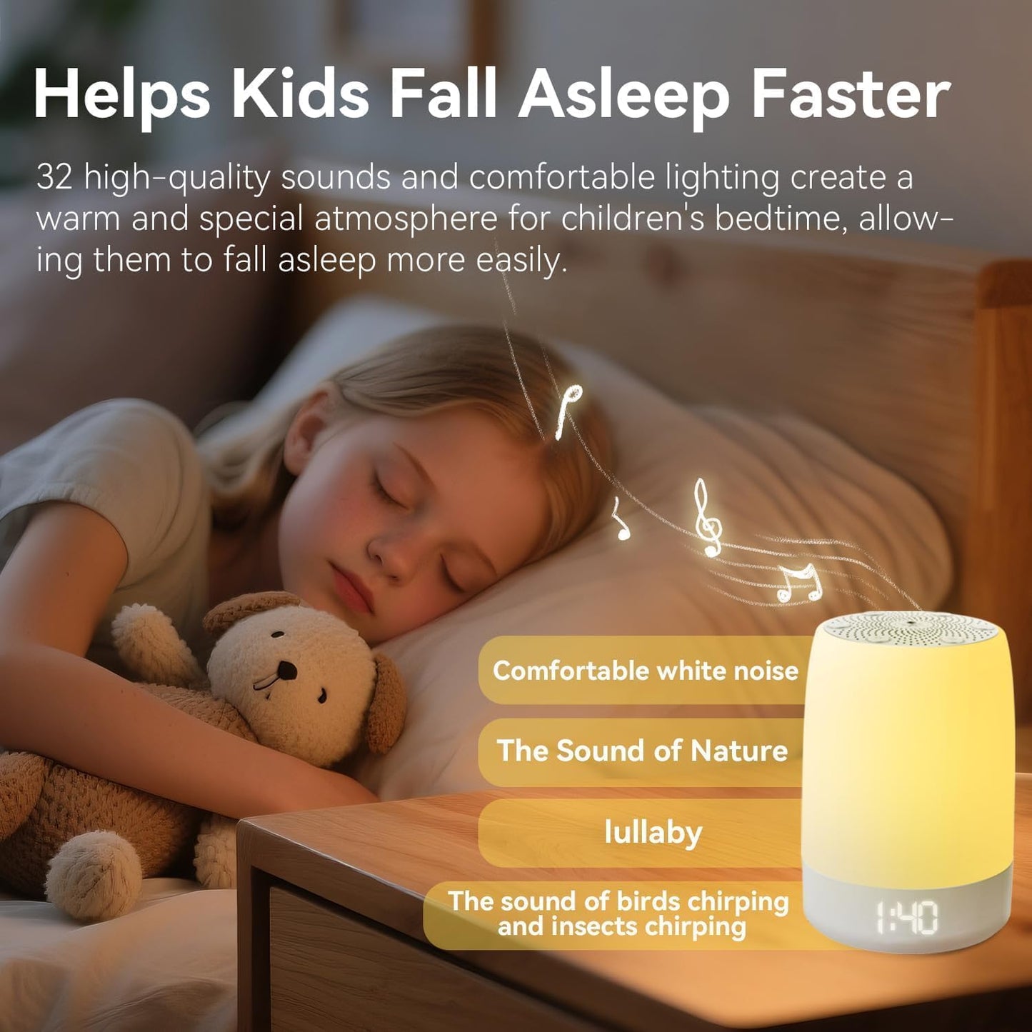 Teen Sound Machine - Bluetooth White Noise Machine with 32 Soothing Sounds & Wake-Up Light