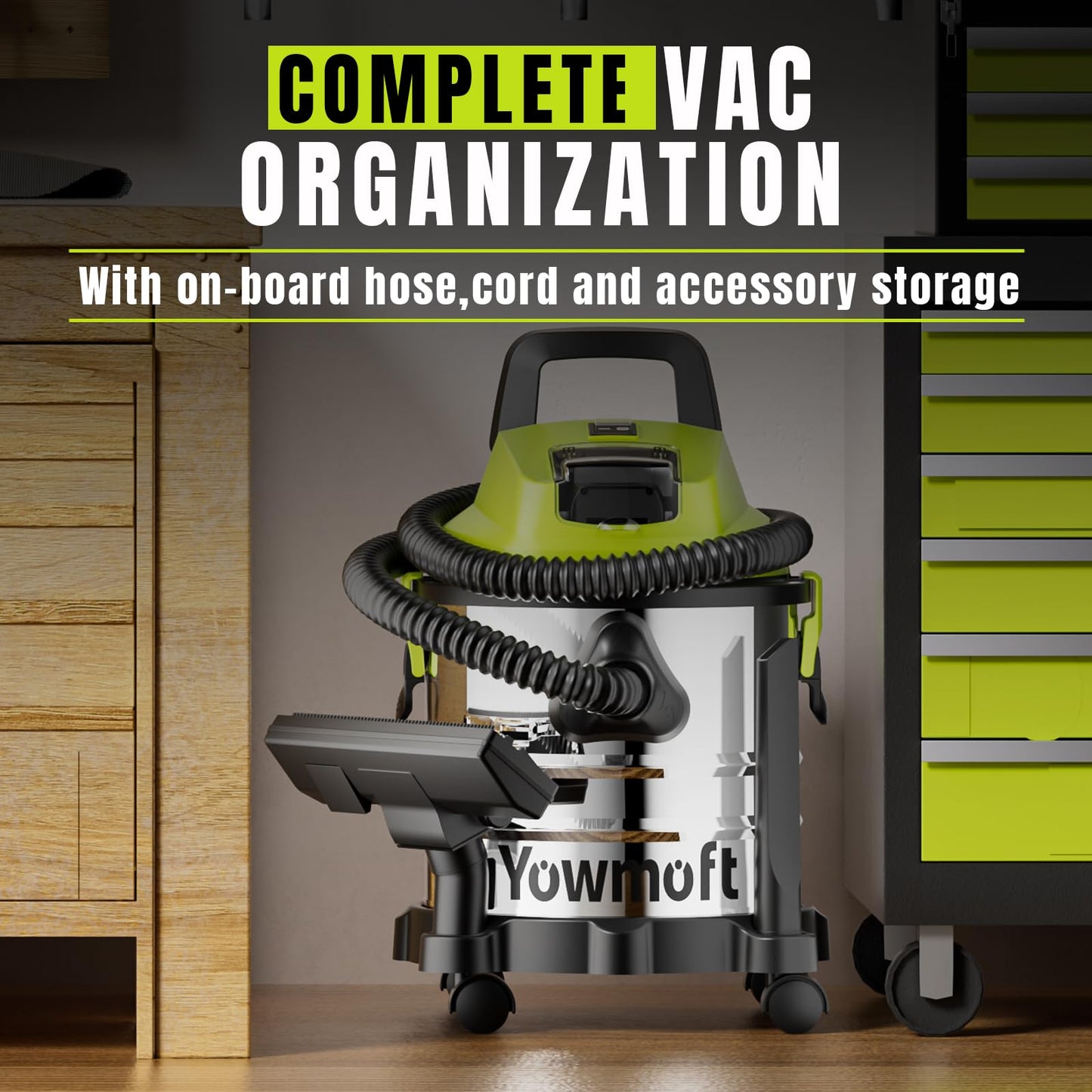 YOWMOFT 4 Gallon Cordless Shop Vac, Cordless Shop Vacuum Wet and Dry with 16 Kpa Strong Suction & Blower, Portable Shop Vacuum, Battery Powered Shop Vac for Car, Home and Garage, CVC2015