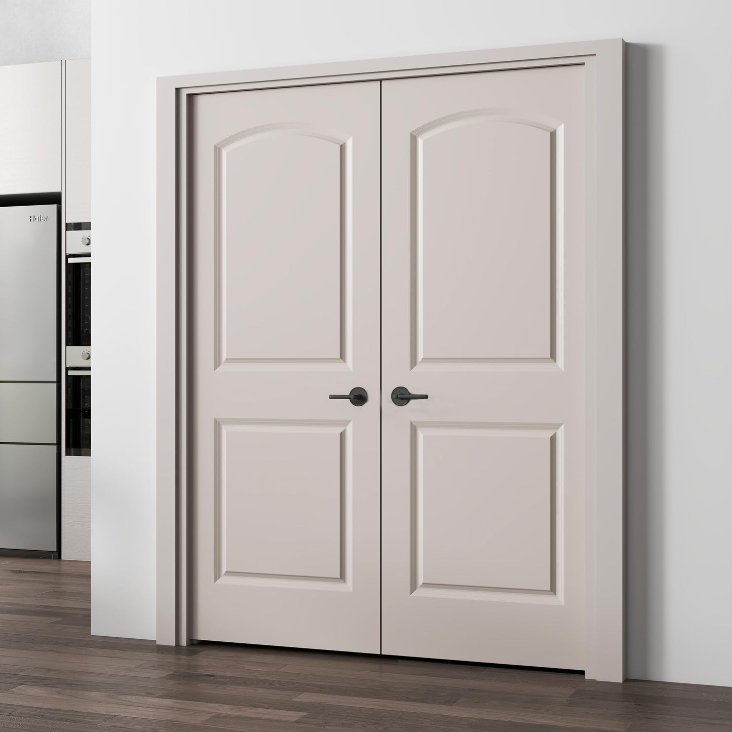 JUBEST 36"x80" Raised 2-Panel White Primed Hollow Core Interior Molded Door Slab with Arch Design, NOT Pre-drilled and NOT Included Hardware, Round Top Smooth Paintable Interior Door
