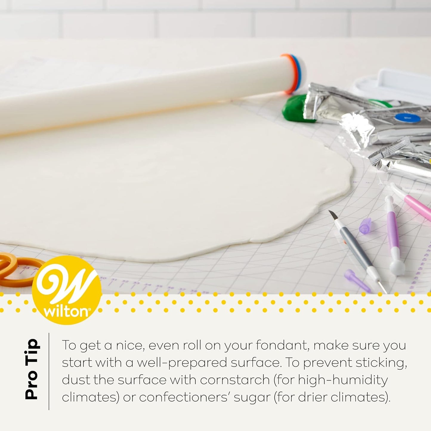 Wilton Large Fondant Rolling Pin - Perfect for Rolling Fondant on Tiered Cakes | 20-Inch with Guide Rings