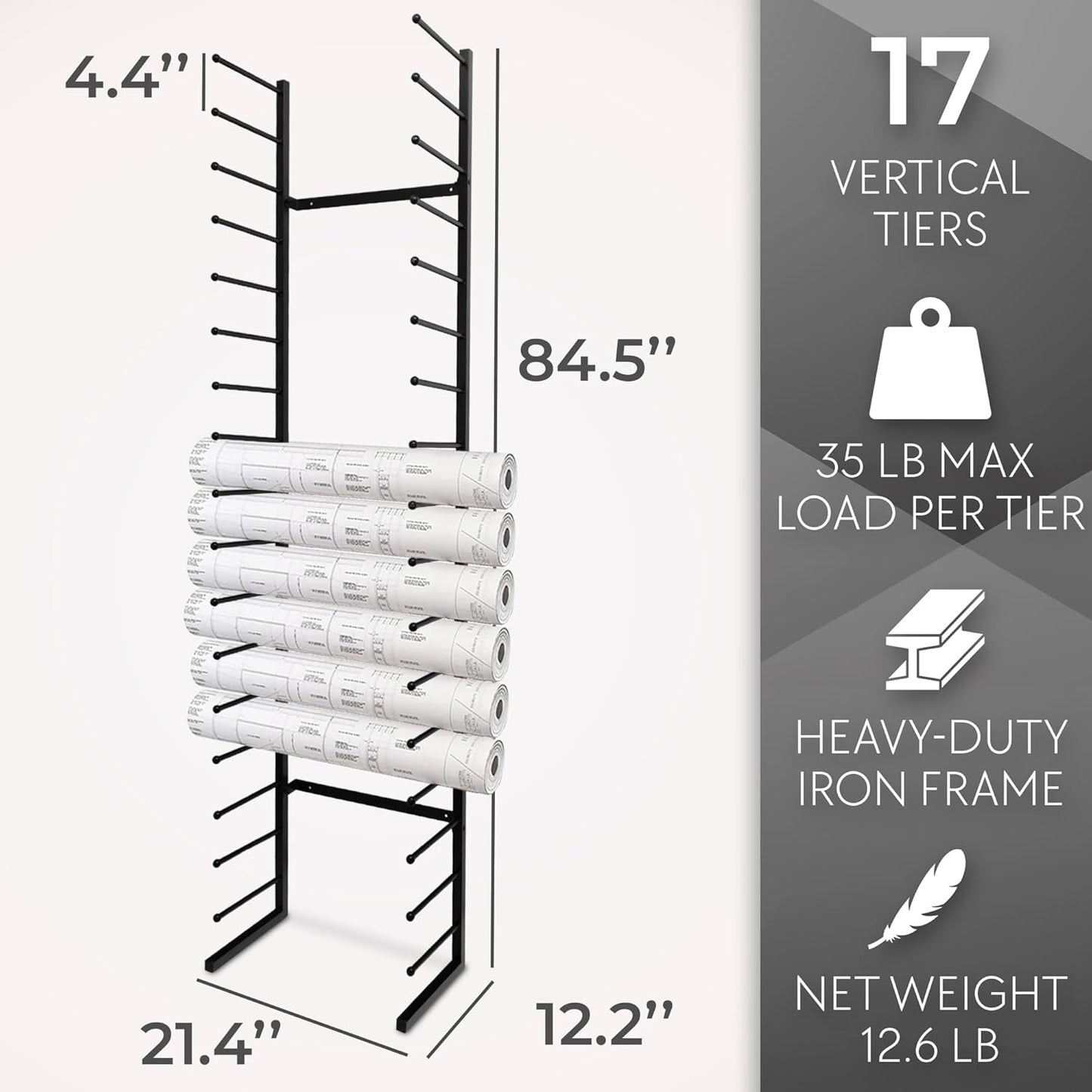 Skiennix Wall Mount Blueprint Holder - 34 Slot Storage Organizer for Posters & Maps | 17 Tiers, Durable Design