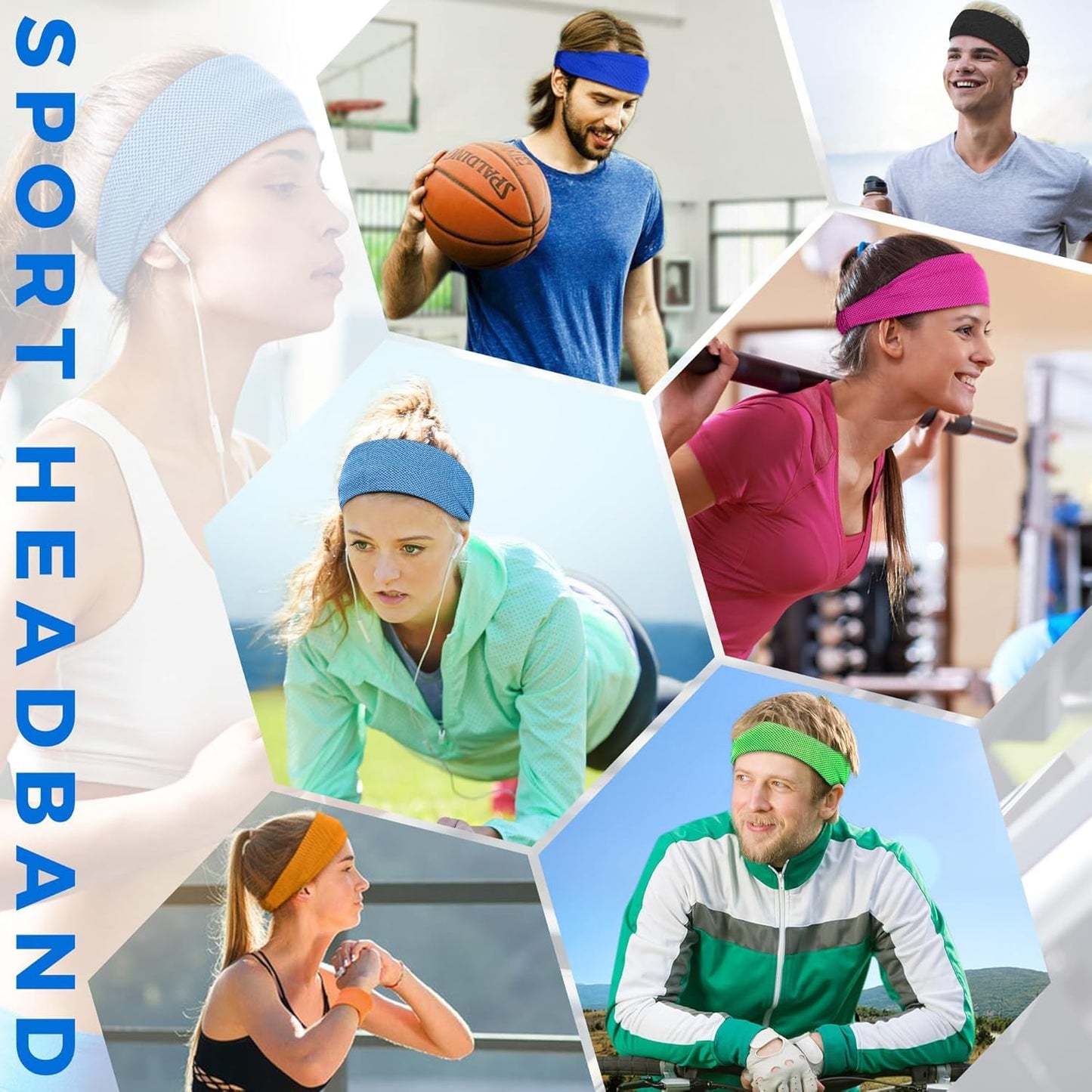 Wide Headbands for Men, Instant Cooling Elastic Non-Slip Workout Headbands, Moisture-Wicking Sports Sweatbands for Gym, Yoga, Running