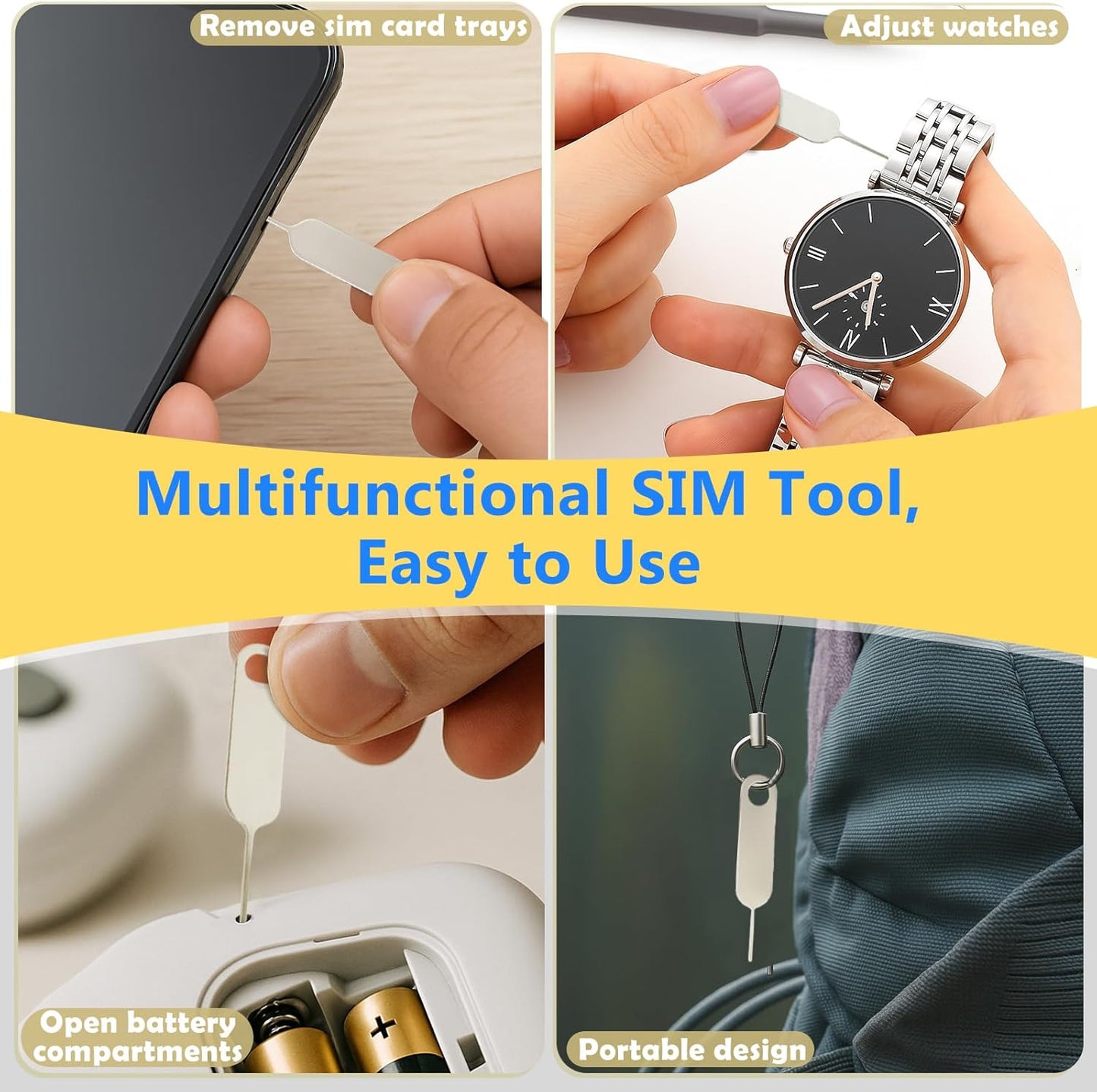Ceemiaa 3pcsUniversal Reset (2 1 SIM & SD Card Tray Eject Pin with Key Ring Phone & Doorbell Tool Needles + Ring + PP