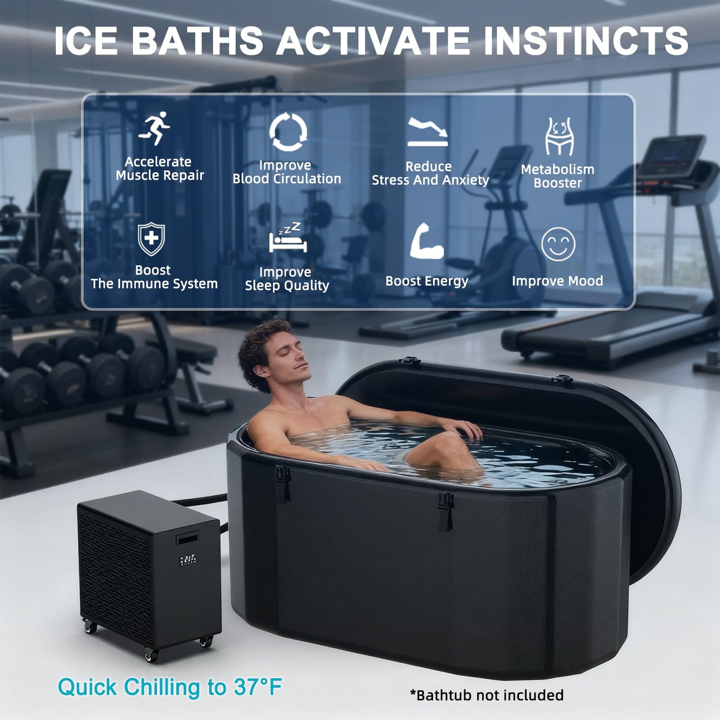 ICEPANGZI 1HP Ice Bath Water Chiller for Cold Plunge Tubs, Upgraded 2600W Cold Plunge Chiller with External Filter, Lightweight Cooling Chiller for Athletes Cold Therapy Recovery
