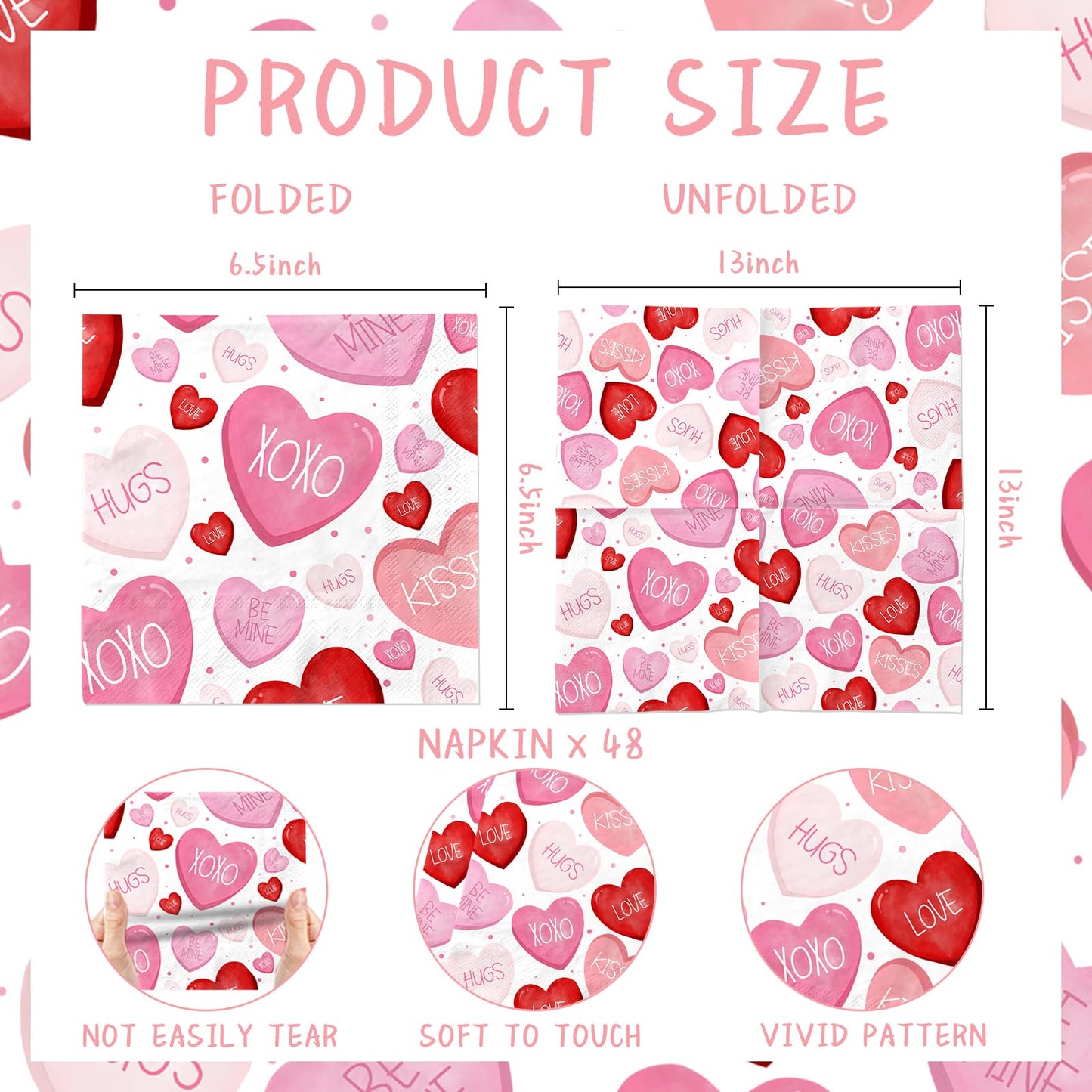 Valentines Napkins,48pcs Pink and Red Conversation Heart Napkins Valentines Day Napkins Disposable Decoration for Valentine Day Wedding