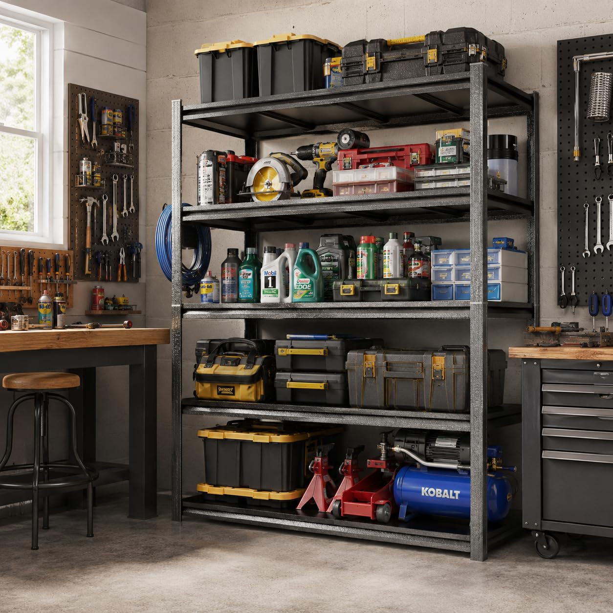 PRESTELION Garage Shelving 3000LBS Storage Shelves 5-Tier Adjustable Metal Shelving Units Garage Storage Shelves Heavy Duty for Industrial, Warehouse, Basement, Commercial, Black (78" H×45" W×16" D)