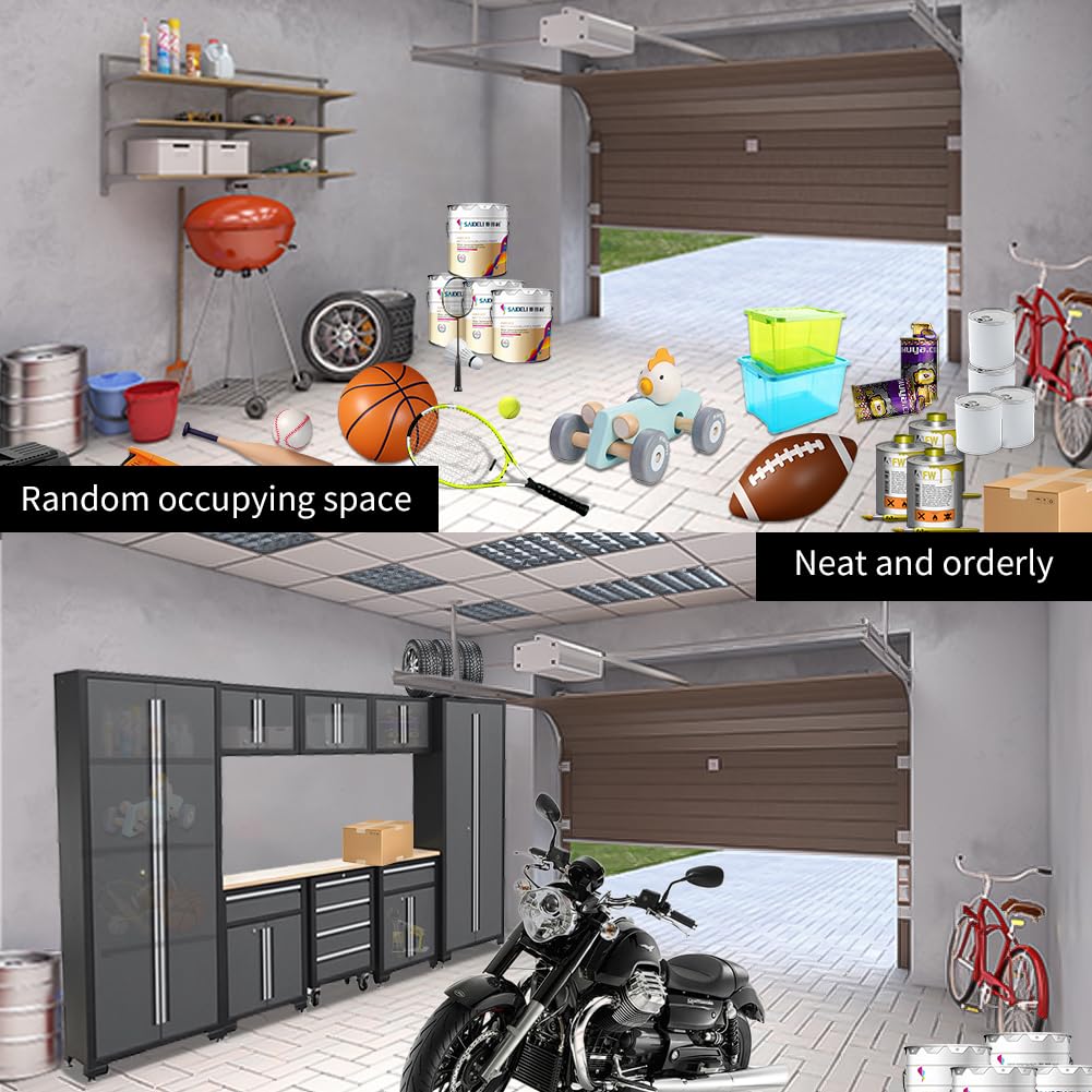 HPDMC 9-Piece Steel Garage Storage Cabinet System with Wooden Work Top, 130 in. L x 18 in. D x 76 in. H Assembled Workshop Chest Cabinet Set in Charcoal Gray