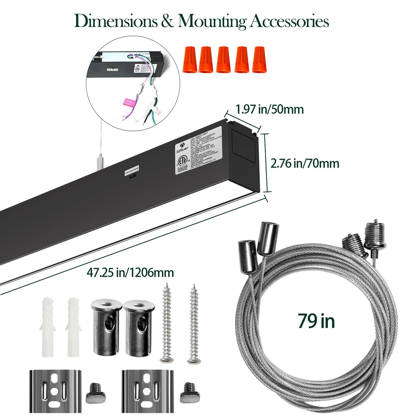 4FT Led Linear Lights,Linkable 8FT/12FT/16FT,35W Down + 15W Up Light,3/4/5KK 3CCT Selectable,Commercial Lighting Fixture for Office,0-10V Dimmable Linear Pendant Lighting for Shop,Garage,School