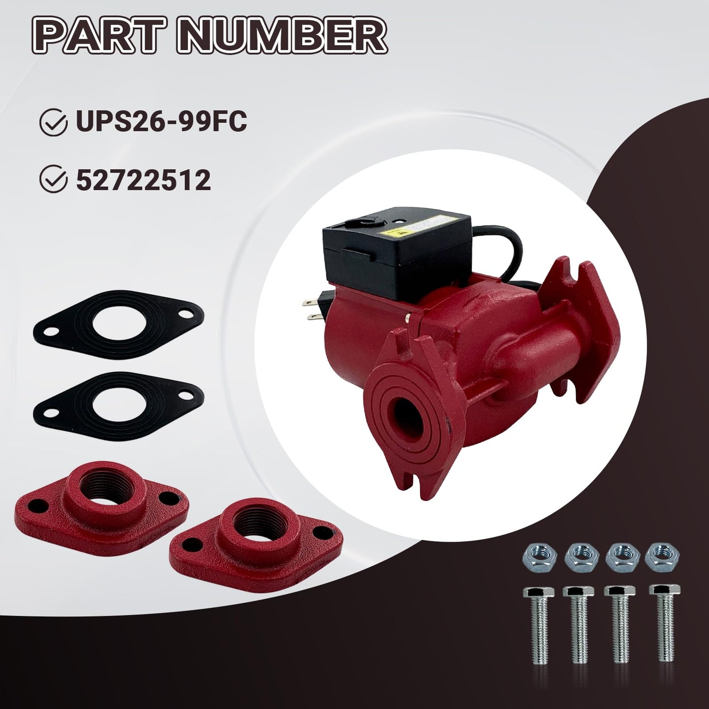 UPS26-99FC Circulator Pump/Boiler Pump 1/6HP Cast Iron Compatible with Grundfos 52722512 Radiant Heating/Hydronic Heating/Fan Coil Heating/Solar & Other System Types 115V