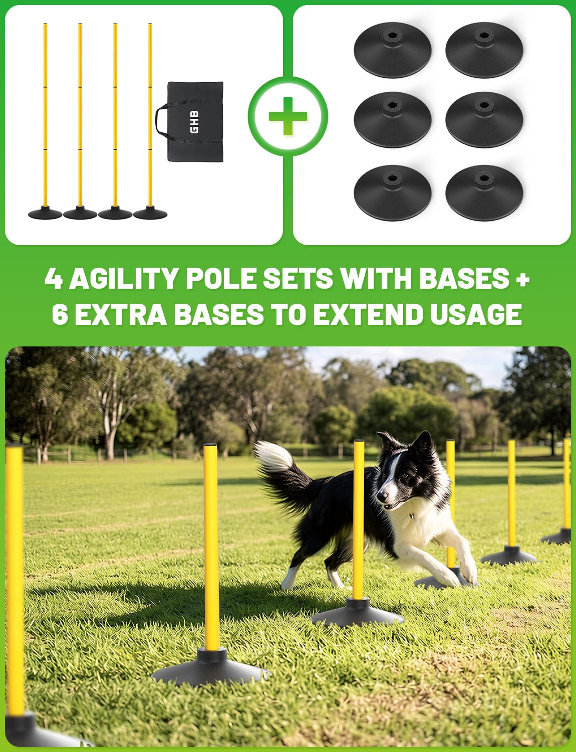 GHB Rubber Base 6 Pack Compatible Agility Poles Sports Soccer Training Extention,Detachable Speed Training Equipment Football Accessories