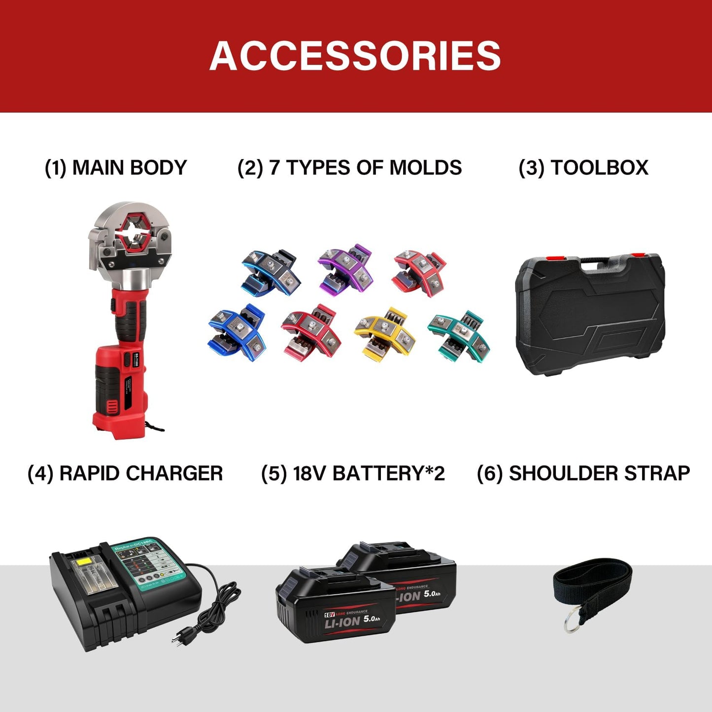 Electric Hydraulic Hose Crimpers 18V Battery AC Crimping Tool Kit - Handheld Hydra-Krimp A/C Crimper with 7 Snap-On Dies for Auto AC Repair, Air Conditioning Line Crimping Pliers