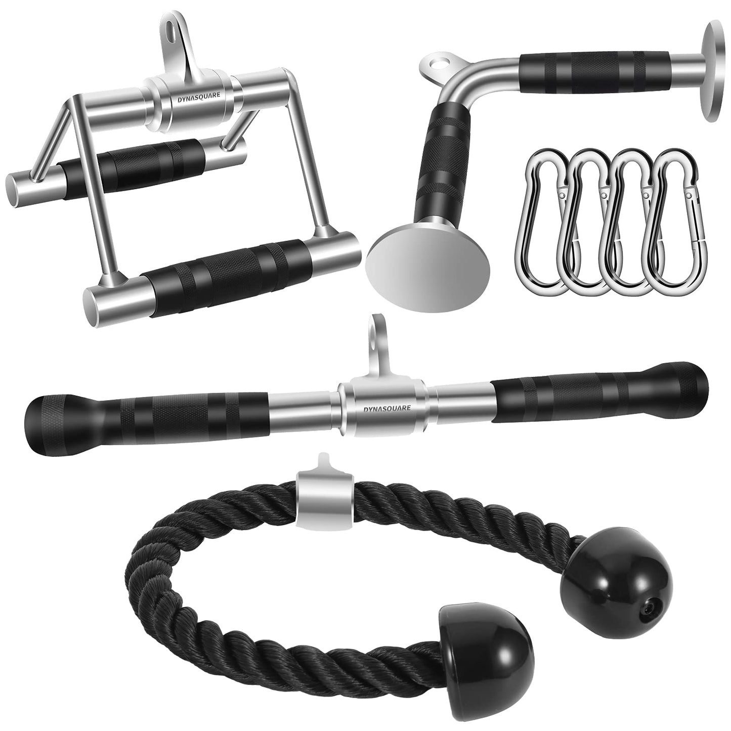 DYNASQUARE Tricep Press Down Cable Machine Attachment, Body Building, LAT Pulldown Attachments, Home Gym Accessories, Double D Handle, V Bar, Tricep Rope, Pull Down Bar