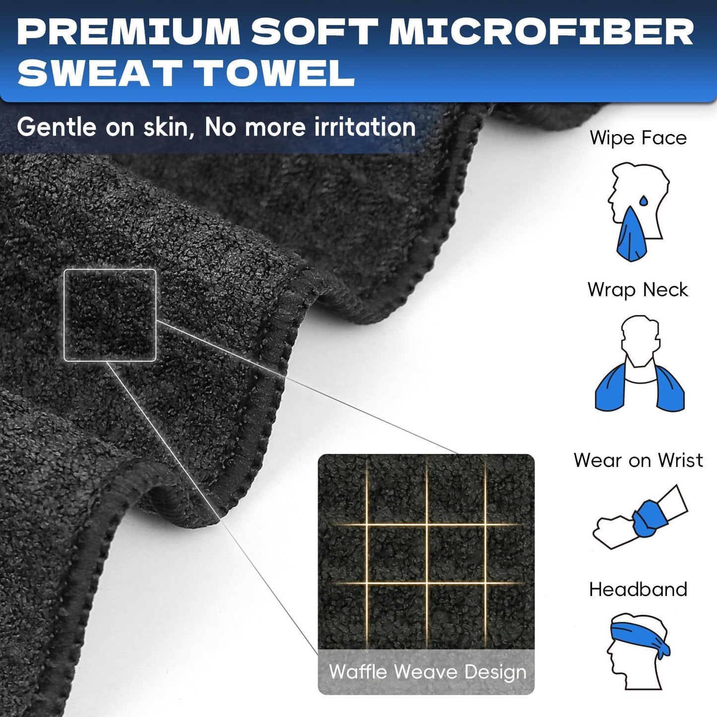 SOOWASH Microfiber Gym Towels for Working Out, Sweat Towels, Workout Gear for Body Sweat Quick Dry Lightweight Fast Drying, Women & Men,Hot Yoga, Exercise, 14"X40" Black