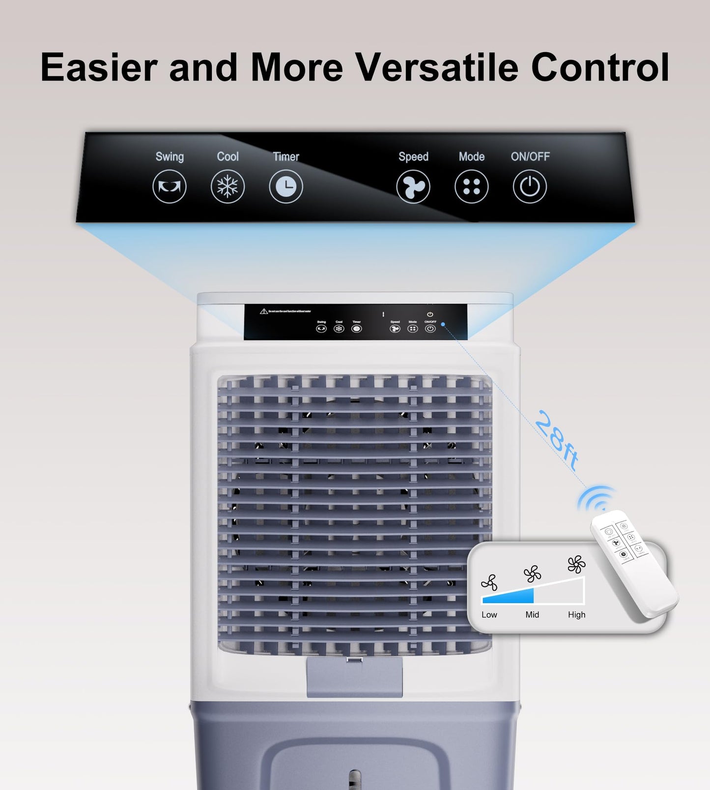 KEGIAN Swamp Cooler, 3880CFM Evaporative Air Cooler with 10.6 Gal Water Tank, 3 Speeds, Remote, 120° Oscillation, Windowless Portable Air Conditioners for Garage, Patio, Indoor/Outdoor Use
