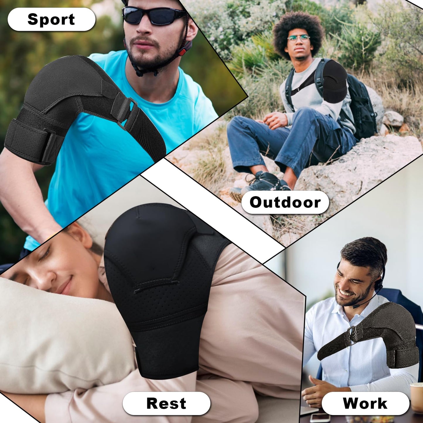 ZANSHI Shoulder Brace for Men & Women, Adjustable Shoulder Compression Sleeve Fits Left & Right Arms, Breathable Rotator Cuff Relief Brace for Pain Relief Compatible with Hot/Cold Pack (Black)