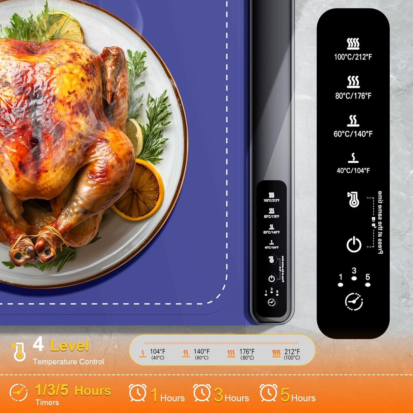 Skiennix Food Warming Mat - 4 Temperature Levels | Fast 8-Second Heating Tech | Perfect for Parties & Buffets