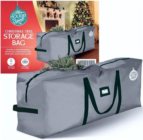 Holiday Spirit Christmas Tree Storage Bag - Heavy-Duty Waterproof Design with Reinforced Handles | Fits 7.5ft Tree, Protects from Dust & Moisture - Charcoal