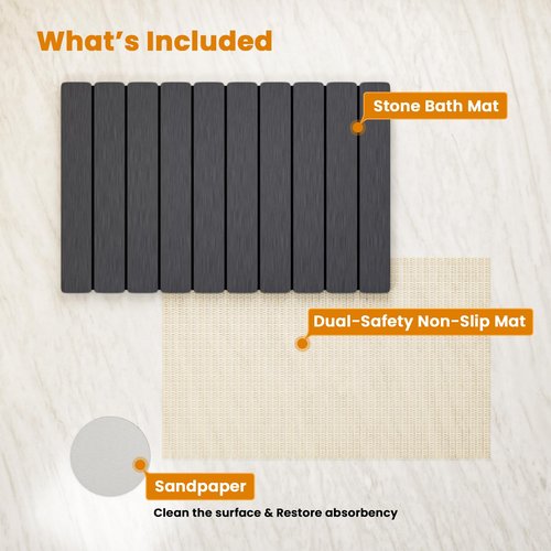 Dayacoco Non Slip Stone Bath Mat, 23.2 x 15.3 in Foldable Quick Dry Stone Shower Mat, Diatomaceous Earth Bath Mat for Bathroom, Kitchen, Easy to Clean (Grey)