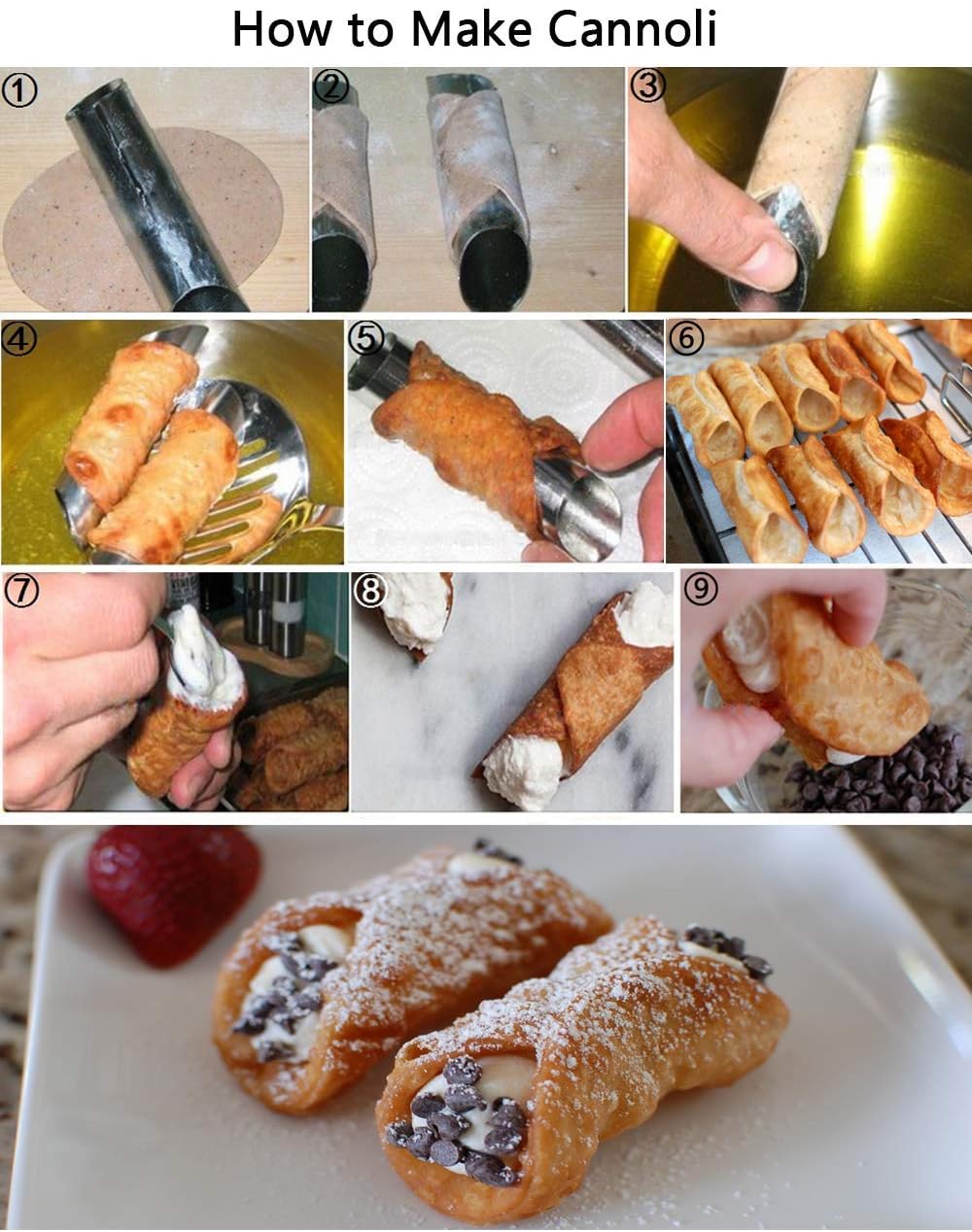 Skiennix Stainless Steel Cream Horn Molds - 21 Pcs Cannoli & Croissant Baking Tubes with Brush