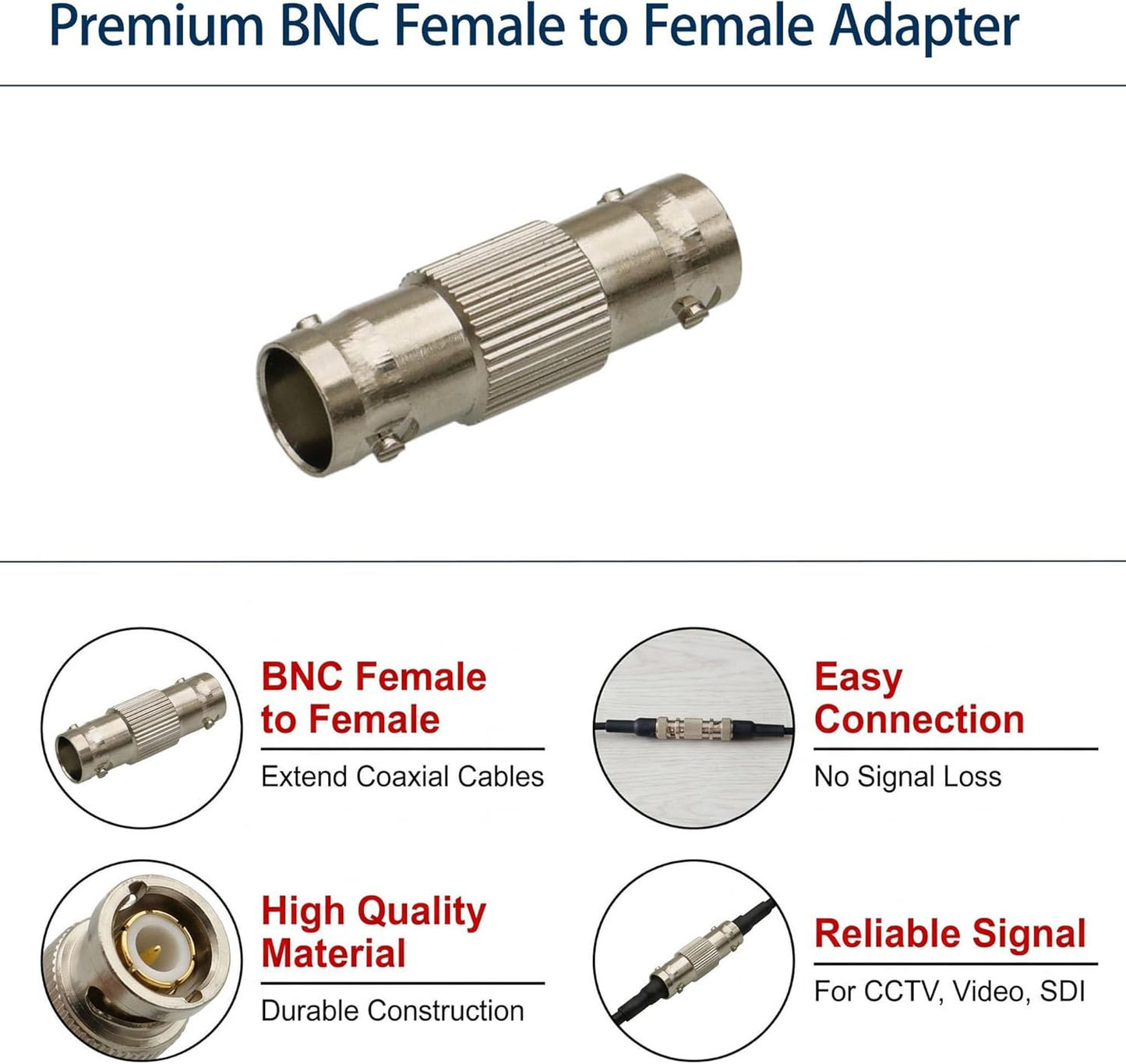 Zkarabc 3G-SDI, 4K/8K (5-Pack) BNC Female to Female Coupler, Pure Brass SDI Barrel Connector Adapter with Gold-Plated