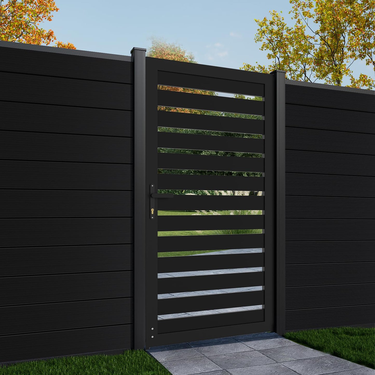 Mondaria Open Slat Aluminum Privacy Fence Gate, 6ft H x 3ft W – Outdoor Decorative Gate with Metal Frame & Knob Kit, Posts Not Included