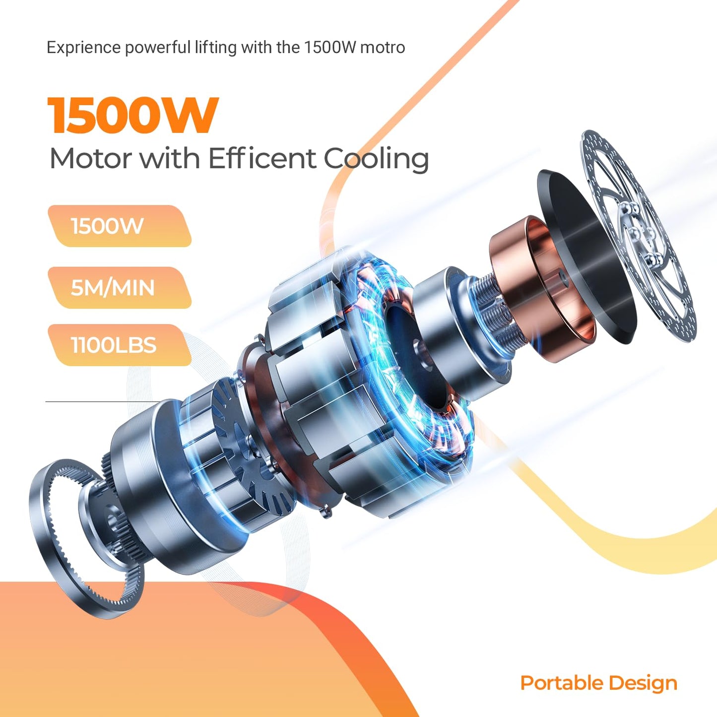 3-in-1 Electric Hoist Winch 1500W Portable Powerful 110V Portable Winch with 1100Lbs Loading Capacity 16 ft/min 25ft Lifting Height Ideal for Warehouses, and Factories