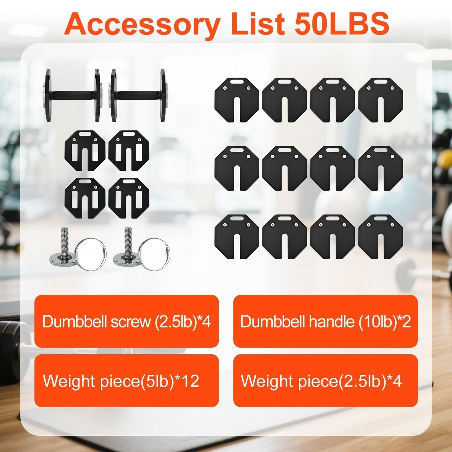 AOC PILATES Adjustable Dumbbell Sets 50lb Pairs Durable Steel Build, Free Weights Dumbbells Set with Anti-slip Handle, 5 lbs Increment, For Full Body Home Gym Workout