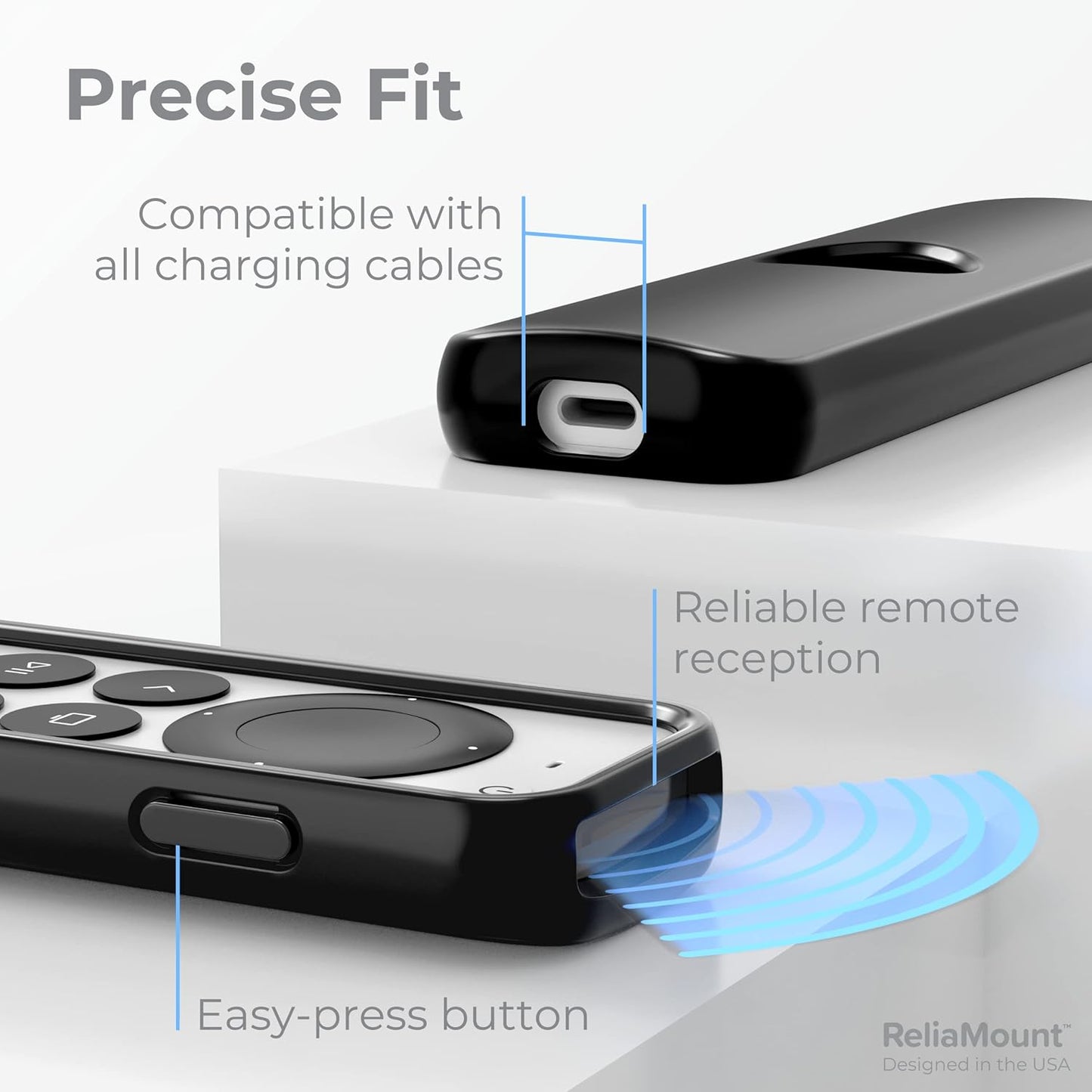 ReliaMount Case for Apple TV Remotes Premium Drop Protection and Comfortable to Hold Designed in USA (Premium Black