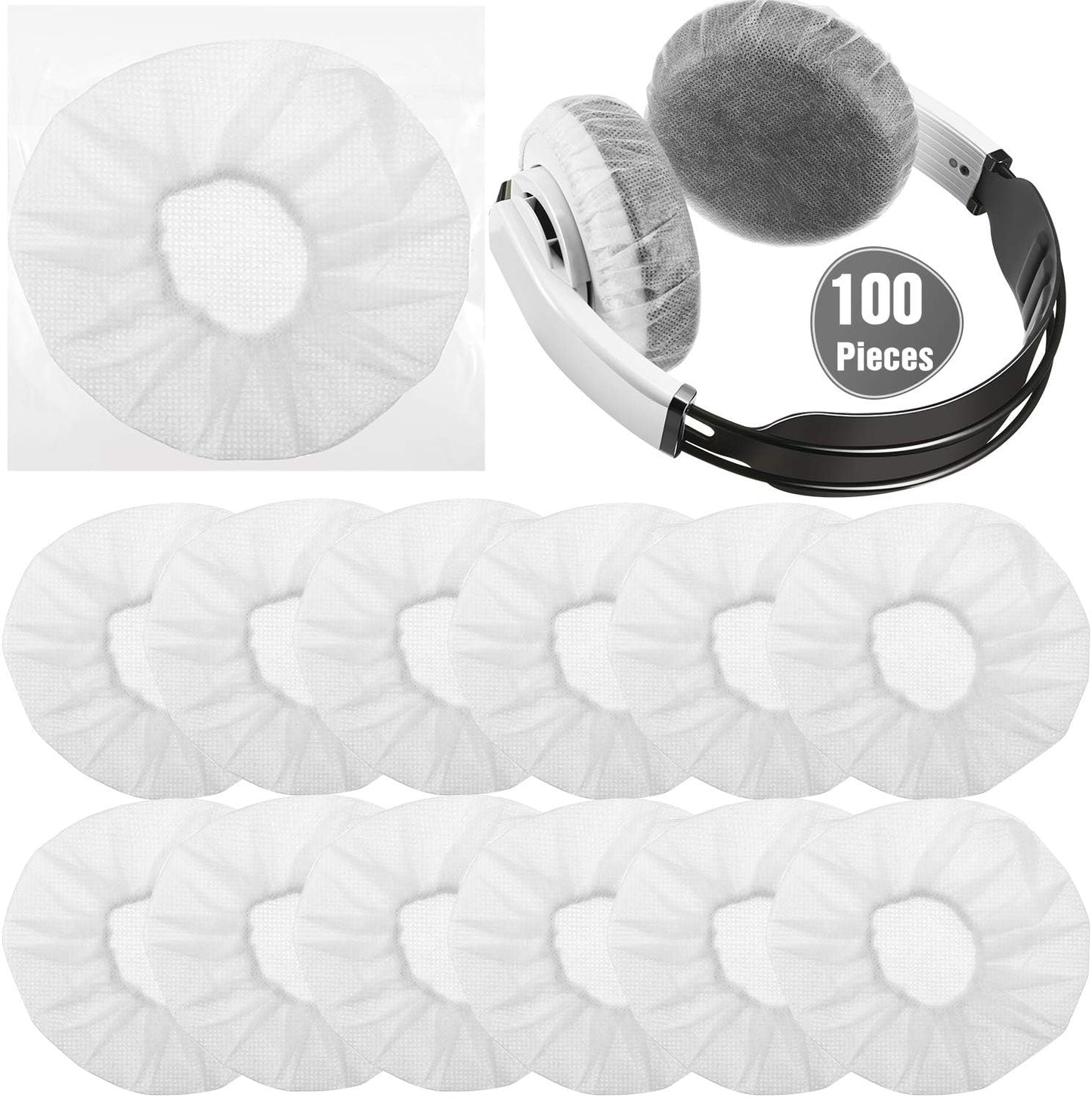 BBTO 100 Headphones(11 cm,White) Pieces Headphone Ear Covers Disposable Earphone Sanitary Non-Woven Stretch Earpad