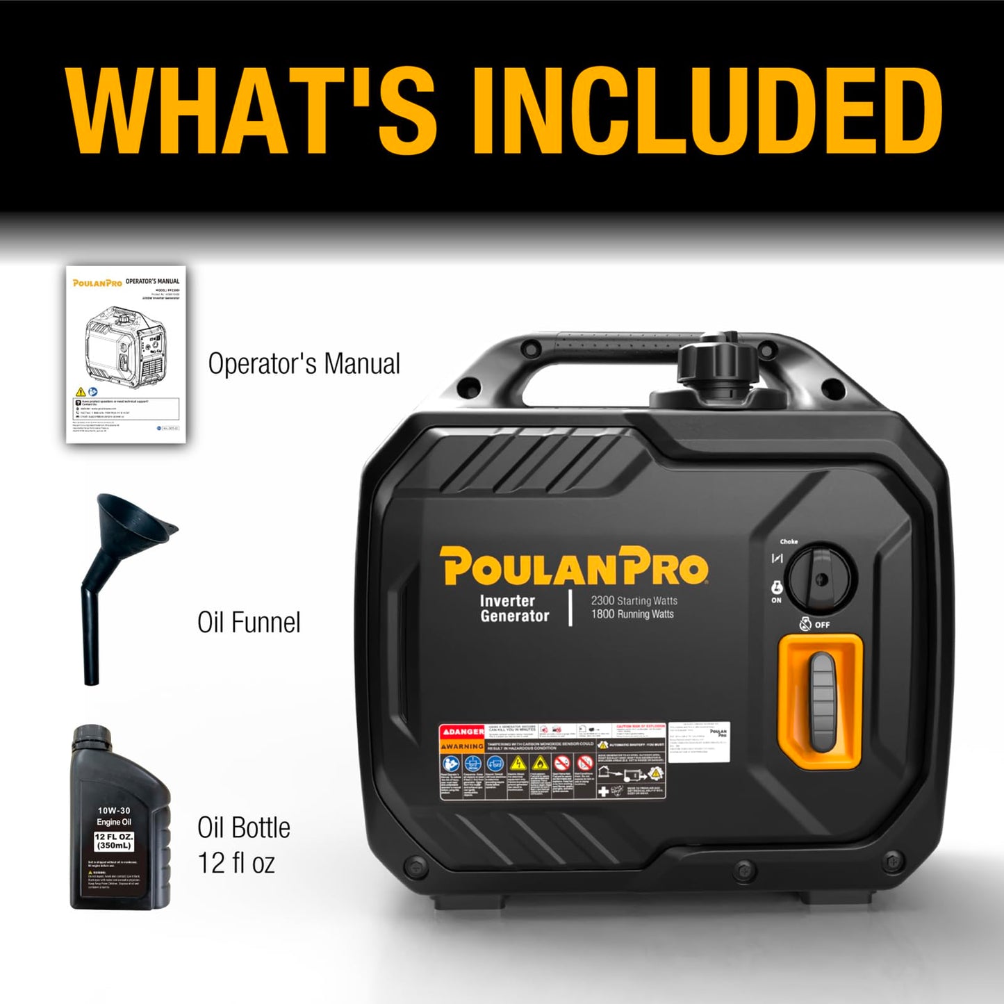 Poulan Pro 2300W Portable Inverter Generator, Quiet Gas Powered Generator for Home Backup, Camping & RV, with USB Ports, ECO Mode, Parallel Ready, CO Sensor, EPA Compliant