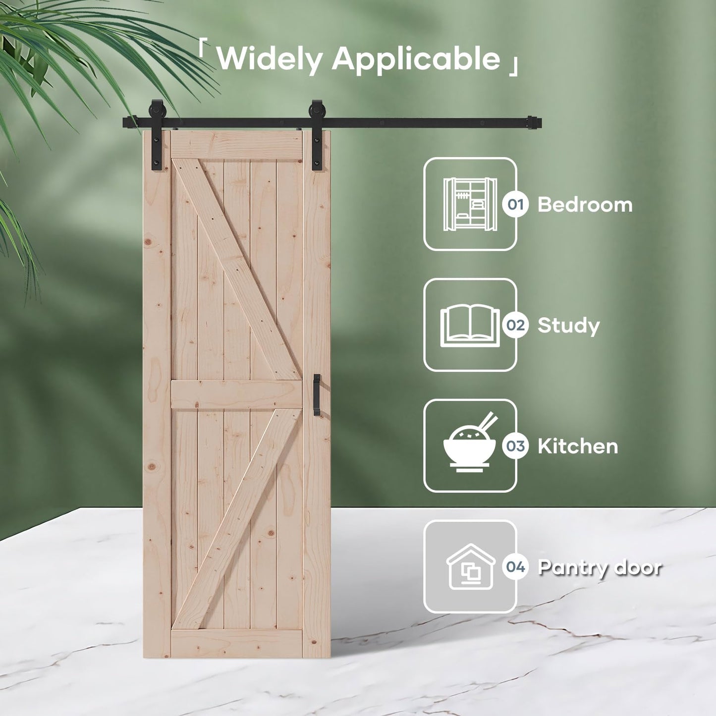 FREDBECK 30in x 96in Sliding Barn Door and 5FT Sliding Door Hardware Kit Included K Shape Solid Spruce Wood Panel for Bedroom Need to Assembly