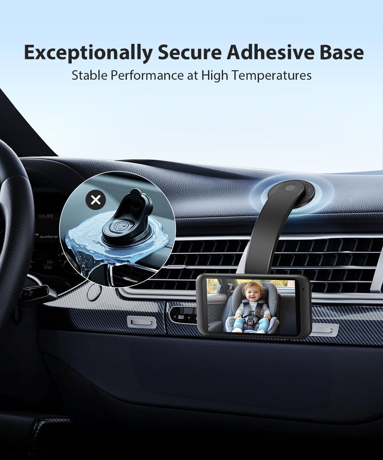 LUCKVIEW 17mm 360 Ball Mount for Baby Car Camera - Adjustable Bendable Monitor Stand with Strong Adhesive Base