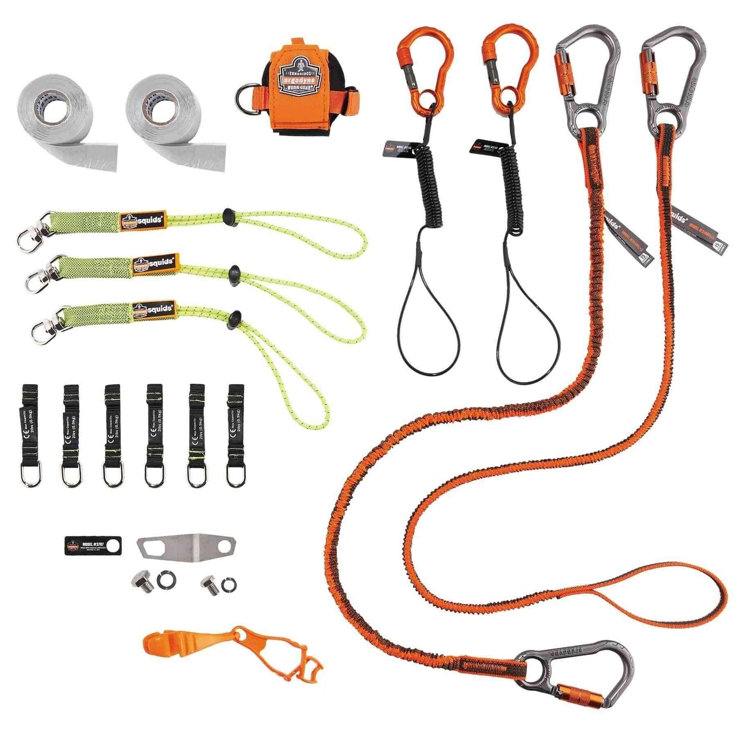 Tool Tethering Kit for Concrete Finisher, Includes Tool Lanyards and Attachments for Power Grinders and Trowels, Ergodyne Squids 3184
