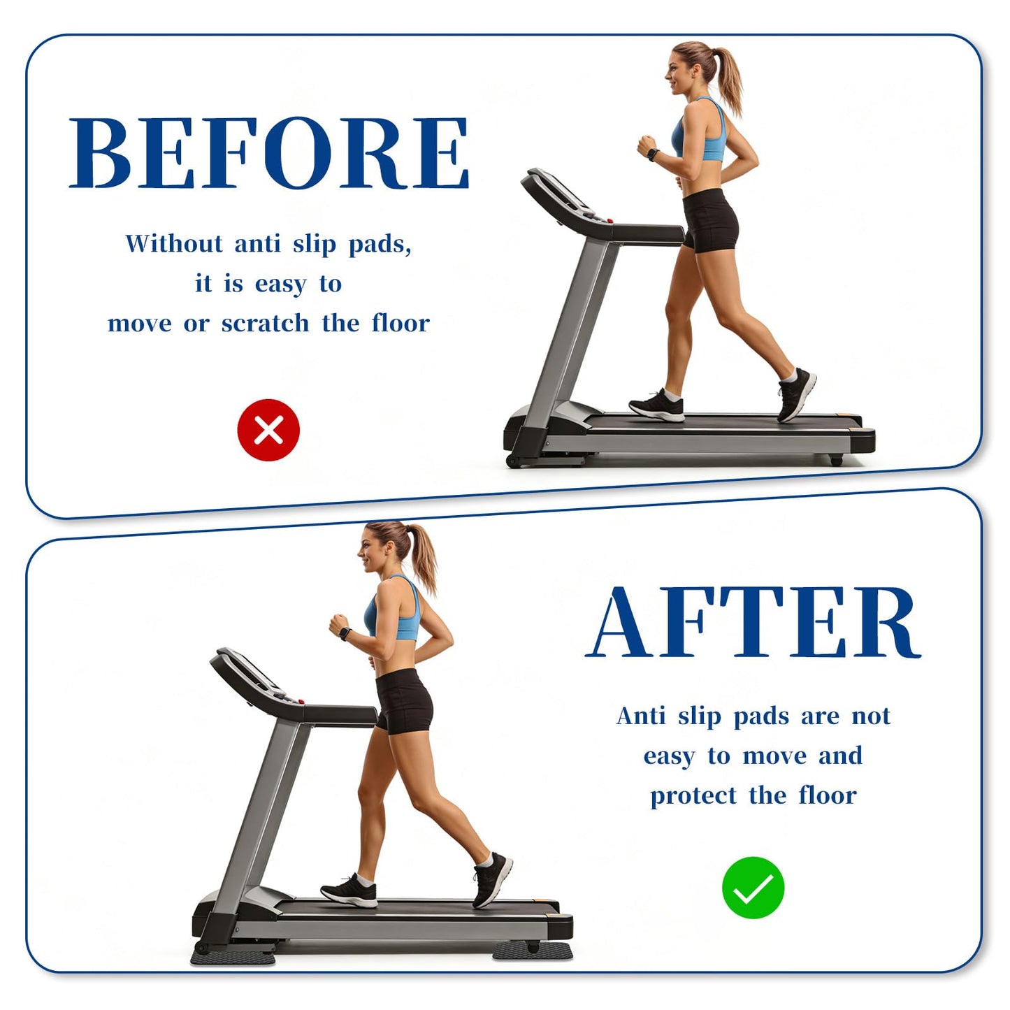 Treadmill Mat Pads, 4 PCS Non-Slip Walking Pad Mats Rubber Foam Stationary Bike Mats Noise Reduce Shocking Absorber Treadmill Mat for Exercise Bike Treadmills Carpet Hardwood Floors Protection, Black