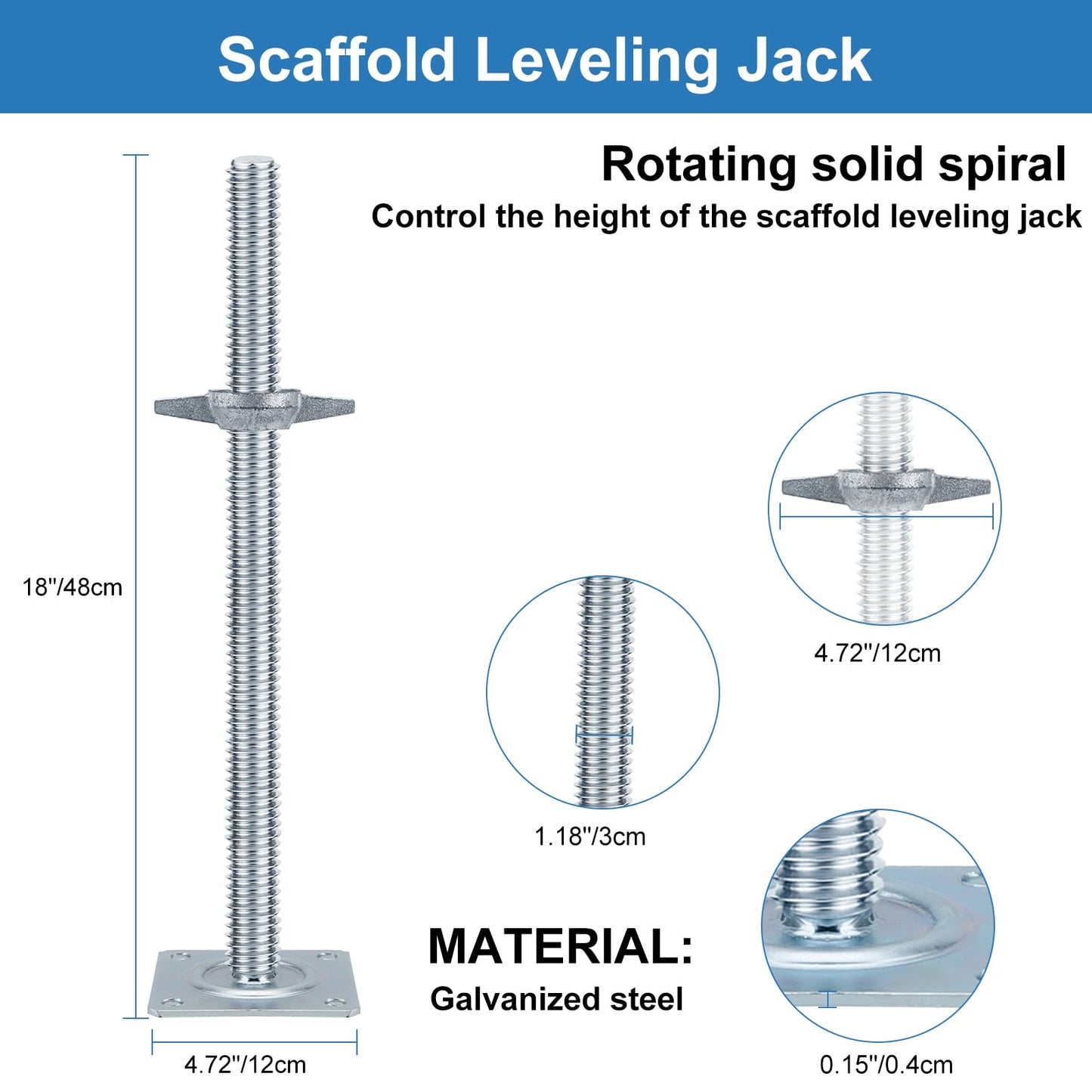18" Scaffold Adjustable Leveling-Jack Parts - Yzzwer Galvanized Solid Threaded Rod Scaffolding Feet for Baker Style Scaffolding 4 Pack