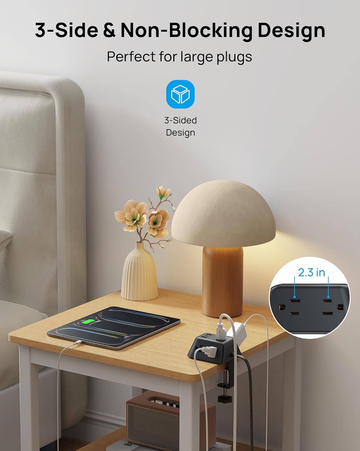 TROND 5 3 1.97in 10FT Desk Clamp Power Strip, Surge Protector with AC Outlets and USB Ports, Desk Mount Charging