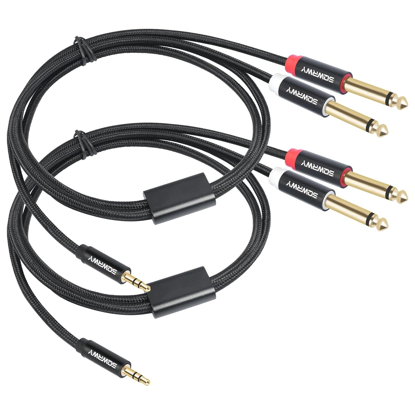 2-Pack 6FT 3.5mm 6.35mm 3.5mm 1/4" TRS to Dual TS Mono Y-Splitter Cable: Connect Stereo Output to Dual Mono Inputs