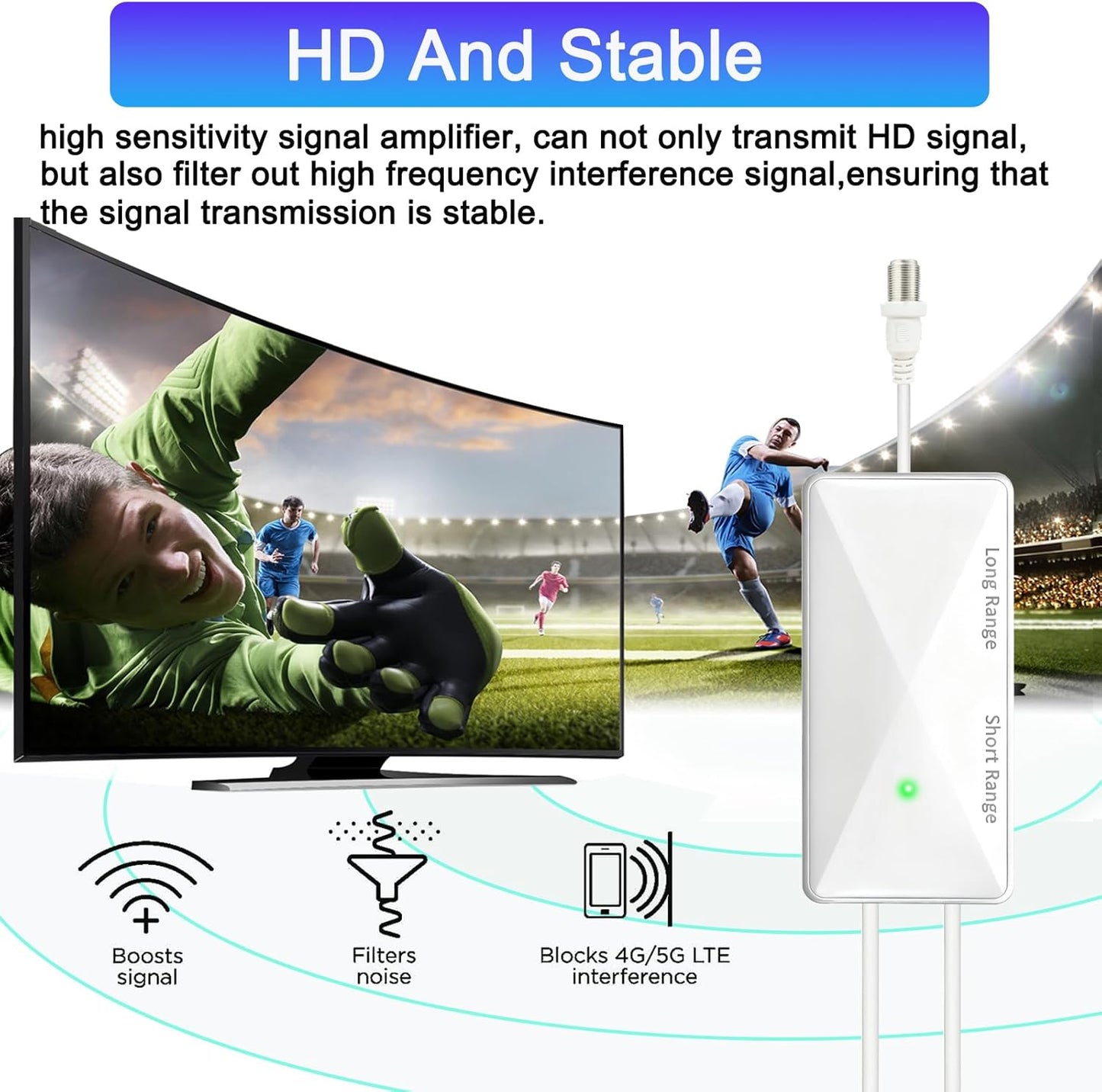 CSUXYD 25DB 2026 (WHITE1) TV Antenna Amplifier Signal Booster, High Gain Powerful Antenna Booster for TV Antennas