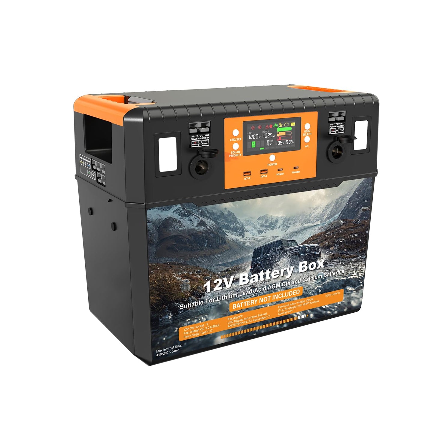 Battery Box for 100/120/300Ah Battery Build-in 40A DCDC Charger and 1000W Pure Sine Wave Inverter, Heavy Duty 12V Box with USB, DC Port and Emergency Lighting for Marine, RV, and Trailer
