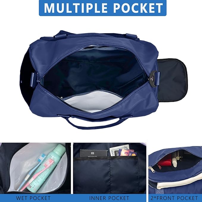 woogwin Small Gym Bag for Men & Women with Shoes & Wet Compartment Waterproof Duffle Bag for Travel Sports Workout Overnight Weekender(17.7",Navy)